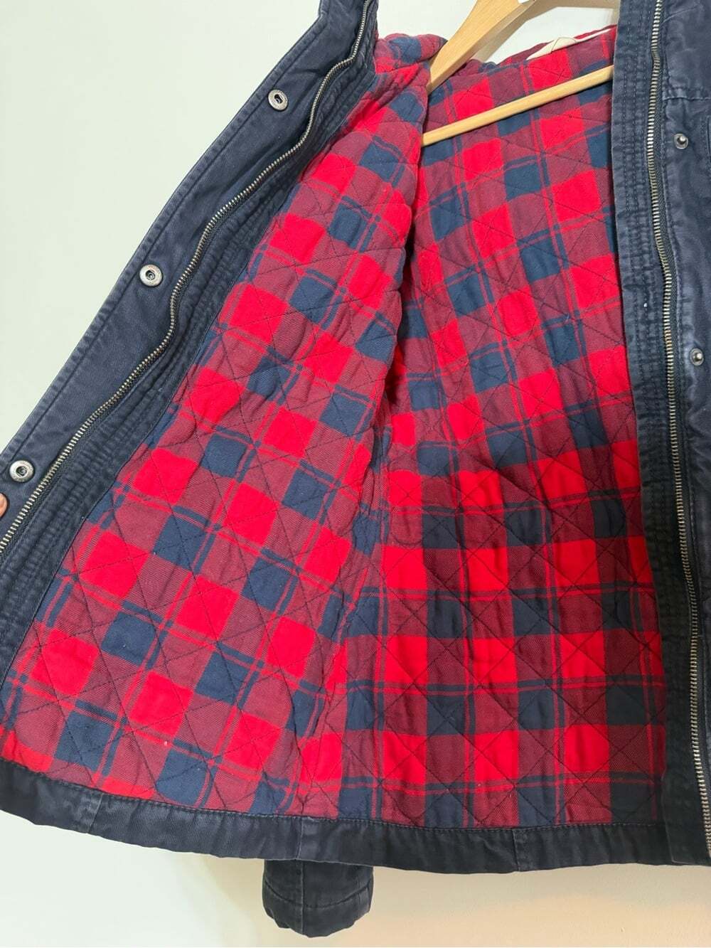 Hollister Navy Plaid Lined Utility Hooded Jacket Women’s Small - Picture 3 of 11